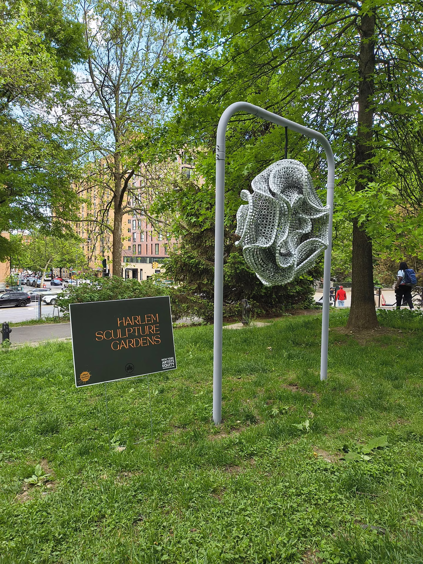 Installed sculpture beside the Harlem Sculpture Gardens sign